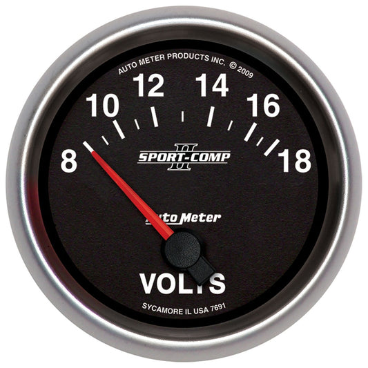 Sport-Comp II Voltmeter Gauge 2-5/8", Short Sweep Electric, 8-18 volts
