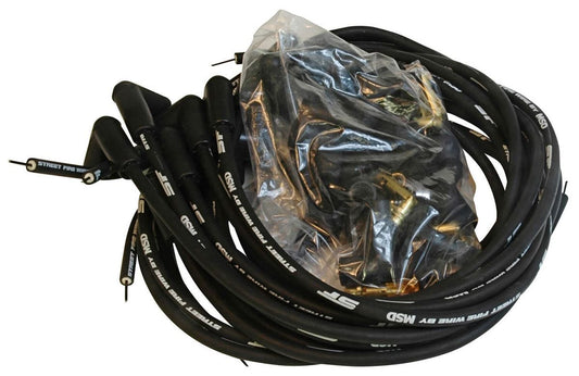Street Fire Ignition Lead Set Universal V8, 8mm, Black, 90° Plug Boots, Socket & HEI Distributor Cap